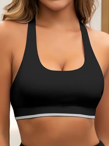 Womens Multi Strap Athletic Bralette Stretchy Fitness Ribbed Underband Scooter Neck Training Vest Moisture Wicking Gymwear Top - Product Image 1