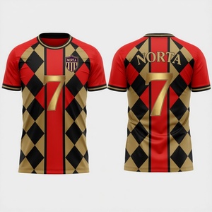 Camiseta de Fútbol para Hombre, Roja y Negra a Rayas, Sublimada, con Escudo y Número 7, Transpirable, de Poliéster, Manga Corta - Product Image 5