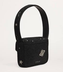 Sac à bandoulière en toile pour femme avec perles de verre florales violettes, sac de soirée, sac à rabat, sac à main - Product Image 6
