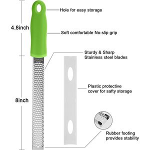 Rallador de Limón Ergonómico de Acero Inoxidable con Mango Verde Suave, Rallador de Queso de Cocina con Cubierta de Plástico, Herramienta para Frutas y Verduras - Product Image 2