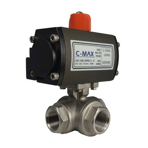 วาล์วบอล 3 ทาง C-MAX พร้อมตัวกระตุ้นลม 1 นิ้ว NPT วาล์วควบคุมน้ำ 1000PSI อุณหภูมิปกติ - Product Image 1