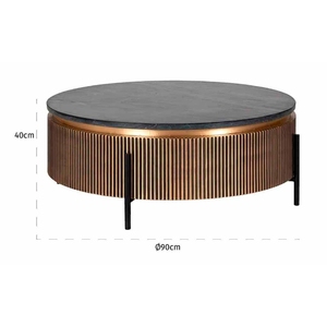Table basse ronde moderne en laiton avec plateau en marbre, meubles contemporains pour salon, diamètre 90 cm - Product Image 3