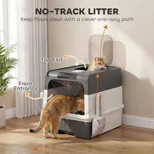 "Smart Hooded <b>Cat</b> Litter <b>Box</b> with Drawer & Front/Top Entry for Easy Cleaning-Gray" - Product Image 3
