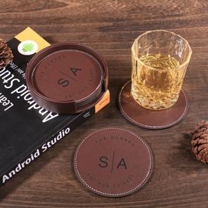 Custom Genuine Leather Coasters Set Decorative <b>Table</b> Mat Wholesale Waterproof Beverage Mug Pad Home Accessories LC-0031B - Product Image 5