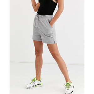 Women High Waist Gray Cotton Knitted Shorts With Drawstring And Pockets Casual Sporty Style - Product Image 2