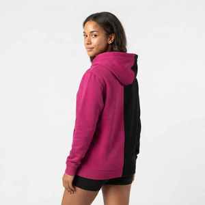 Sudadera con Capucha para Mujer, Diseño Asimétrico con Bloques de Color, Felpa, Negro y Rosa, Logotipo Frontal, Corte Regular, para Otoño - Product Image 2