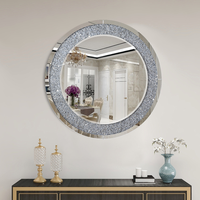Miroir mural rond personnalisé en cristal de diamant écrasé, cadre argenté, miroir décoratif pour salon, hôtel, décoration artistique
