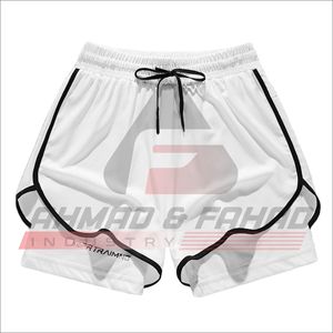 Men's <b>White</b> Quick Dry Knitted Sport Shorts With Black Trim And Drawstring Waist Regular Fit Solid Design - Product Image 1