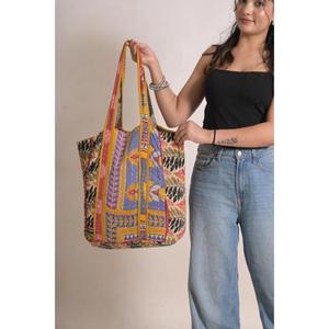Sac fourre-tout vintage en coton Kantha imprimé, fait main, pour femmes, sac à bandoulière pour le shopping - Product Image 2