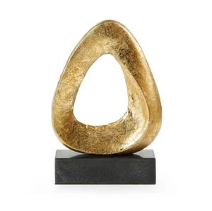 Sculpture abstraite contemporaine en or sur base en marbre noir, ornement décoratif moderne pour la maison, pour table, étagère ou bureau - Product Image 2