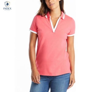 Camiseta Polo de Manga Corta Rosa para Mujer, Marca Index Apparel, Color Sólido, Corte Regular Informal, Transpirable, Tejido Piqué de Algodón - Product Image 1