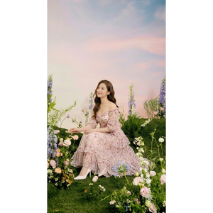 เดรสยาวชีฟองพิมพ์ลายดอกไม้สำหรับผู้หญิง ดีไซน์ระบายเป็นชั้นๆ ราคาโรงงาน รับผลิตแบบ OEM ODM ขายส่ง - Product Image 1