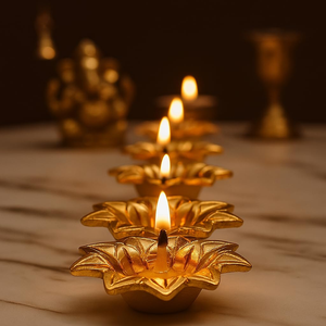 Lámpara de aceite de latón artesanal con diseño floral, tradicional Deepam, Pital Diya decorativo para decoración de mesa en el hogar o templo. - Product Image 5