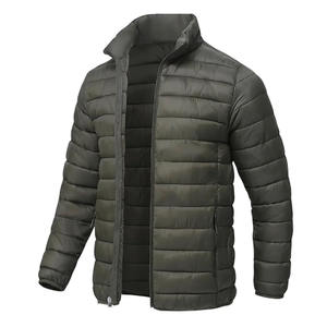 Men Coated Stand Varsity Puffer <b>Jacket</b> Pullover Hoodie Zipper Breathable Fabric Custom Logo Printing Regular Fit Solid Pattern - Product Image 1