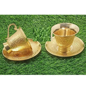 ชุดถ้วยทองเหลืองเคลือบโบราณ ภาชนะดื่มน้ำทองแดงผสมแบบอายุรเวทโบราณ เหมาะสำหรับใช้ในชีวิตประจำวัน พิธีกรรม และกิจกรรมทางวัฒนธรรม - Product Image 1
