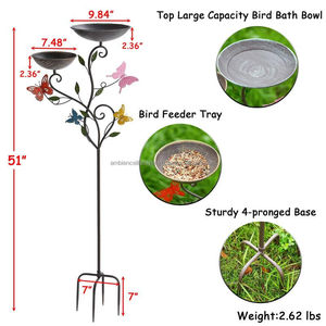 Bain d'oiseaux classique en métal pour extérieur, structure en fer durable, revêtement résistant à la rouille, aspect élégant pour jardin et oiseaux - Product Image 1