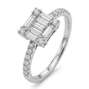 Anillo de Diamantes Baguette de 18K con Banda Delgada Pavé, el Más Vendido, Joyería Fina al por Mayor, Regalo de Lujo para Si Mismo - Product Image 1