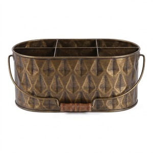 Organizador de utensilios de cocina de metal galvanizado estilo rústico con asa de madera, portátil, con 4 compartimentos. - Product Image 5