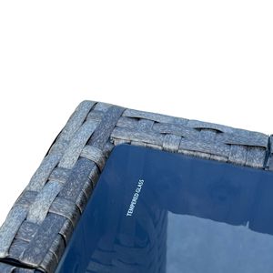 Set da pranzo da esterno in vimini a 9 pezzi, vimini grigio con piano in vetro e cuscini neri, set di mobili da giardino - Product Image 5