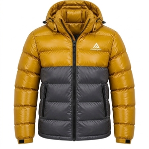 Men's Beige Brown Hooded Puffer Jacket <b>Warm</b> Quilted Winter Outdoor <b>Coat</b> Lightweight <b>Waterproof</b> Jacket One Apex - Product Image 6