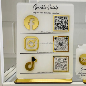 Nuevo elegante labletop Business Instagram Social Media Sign Mirror Qr Code Acrílico Titular de la tarjeta Gold Qr Code Display Stand para tienda - Product Image 5