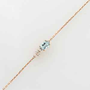 Pulsera Ovalada de Aguamarina Azul, Plata de Ley 925 Certificada, Chapada en Oro Rosa de 14K, Cadena Delicada - Product Image 1