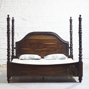 Lit à baldaquin pleine grandeur en acajou massif avec finition foncée, design traditionnel, lit confortable et moelleux pour la maison, l'hôtel ou la villa - Product Image 1