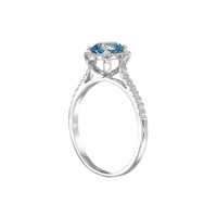 Bague de fiançailles solitaire avec halo de diamants ronds bleus fantaisie de 1 carat, cultivés en laboratoire, certifiée IGI, or massif 14 carats, bijoux pour femmes