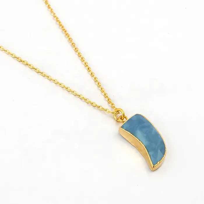 Asli batu permata opal biru emas dilapisi liontin kalung rantai modis mewah bentuk kalung pemasok grosir