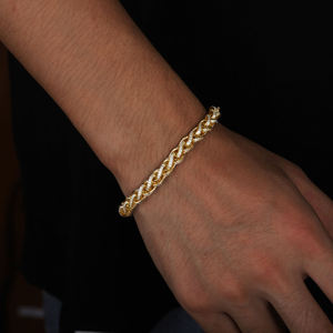 Men's 22K Gold Plated Diamond Chain Bracelet Round Brilliant Cut Channel Setting Hiphop Style Everyday Wear - Product Image 1