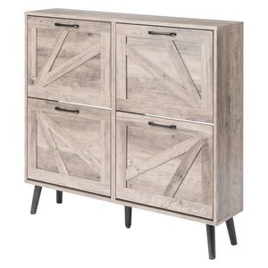 Scarpiera con Ante a Ribalta in Metallo Nero e Legno Massello, con Maniglia Monolaterale e Pannello in Truciolato Melaminico - Product Image 3