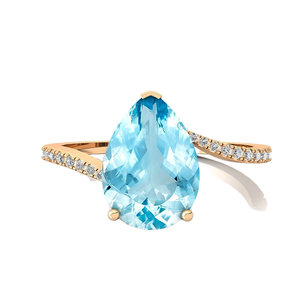 Anillo de Aguamarina corte pera y anillo de compromiso de diamante Real hecho a mano clásico 14K oro sólido blanco anillo de piedras preciosas únicas para mujer - Product Image 1