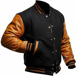 Nouvelle arrivée : veste en laine pour homme avec manches en cuir véritable, style Letterman, universitaire, sportive, baseball, varsity - Product Image 3