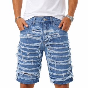 Pantalones Cortos de Mezclilla Desgastados para Hombre, Cintura Media, Estilo Casual de Verano, Lavado Claro, Tela de Algodón - Product Image 1