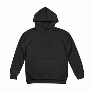 Sweat-shirt à capuche noir uni pour homme, coupe classique, en molleton de coton, décontracté, automne, avec poche, tricoté, manches longues - Product Image 5