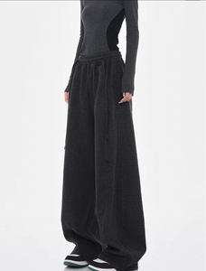 Pantalon large oversize pour femme, taille haute, avec cordon de serrage, style streetwear, ample et décontracté, mode minimaliste - Product Image 3