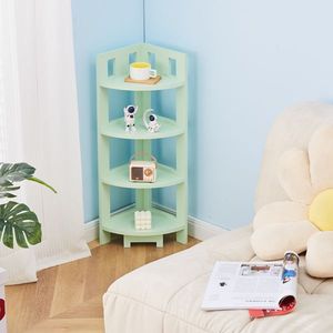 4-Tier Wood Storage Corner <b>Shelf</b> Multipurpose Display <b>Stand</b> for Home Office or Bathroom for Small Spaces - Product Image 4