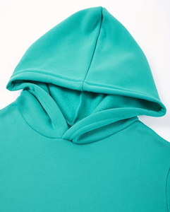 Men's Light Green Hoodie Sweatpants Set Solid Color Casual Winter Wear Polyester/Cotton French Terry Knitted Fabric 380g - Product Image 3
