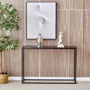 Consolle d'ingresso in MDF color oro, tavolo da divano in finto marmo per soggiorno e hall di hotel, elegante tavolo da ingresso - Product Image 2
