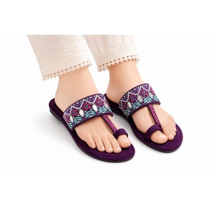 Women's Embroidered <b>Slide</b> Sandals With Geometric Pattern And Floral Toe Ring Blue Summer Fashion Slippers - Product Image 3