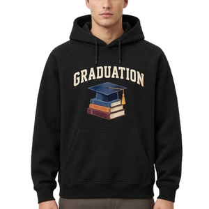 Sudadera con capucha negra para hombre, la más vendida, con estampado de gorro y libros, estilo casual, corte regular. - Product Image 1