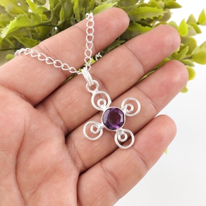 Colgante de Gema de Amatista Púrpura Natural, Forma Redonda, Facetada, 10mm, con Engaste de Plata de Ley 925, Amuleto de Piedra de Nacimiento - Product Image 1