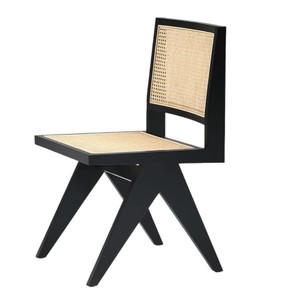 Ensemble de salle à manger scandinave moderne en bois, table rectangulaire avec chaises à dossier en rotin pour la salle à manger à domicile - Product Image 5