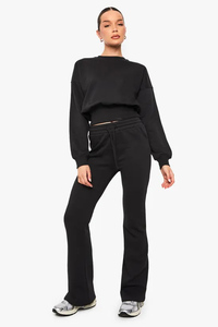 กางเกงจ็อกเกอร์ผู้หญิงสีดำคุณภาพสูง เอวกลาง ผ้าเทอร์รี่ฟลีซเนื้อนุ่ม สวมใส่สบายในฤดูหนาว มีเชือกผูกเอว ผลิตจากผ้าฝ้าย 100% - Product Image 3