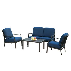 4 pezzi blu Navy imbottito in metallo sedie tavolo da pranzo per Patio esterno per giardino prato set di conversazione - Product Image 2