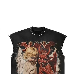 เสื้อกล้ามพิมพ์ลายกราฟิกประดับเพชรเทียม ผ้าเจอร์ซีย์คอตตอน 100% แห้งเร็ว ไม่มีแขน ทรงทันสมัย ยูนิเซ็กซ์ รับผลิตตามแบบ (OEM) ขายส่ง - Product Image 5