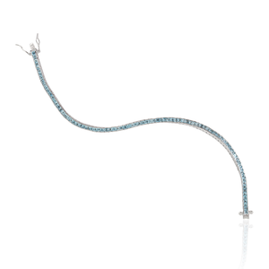 Pulsera de tenis elegante y minimalista de plata de ley 925 con topacio azul natural talla princesa, ideal como piedra de nacimiento, para mujer. - Product Image 5