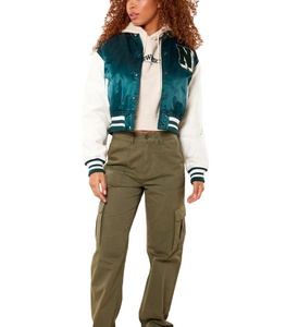 High Quality Custom Logo Women Cropped Satin Varsity Jackets Baseball Ladies Letterman Jackets Women's Baseball Varsity Jackets - Product Image 4