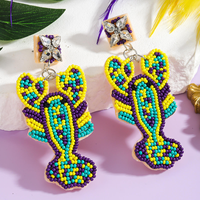 Boucles d'oreilles artisanales MULTI CRAFT Mardi Gras en perles, avec accents en cristal, légères, design personnalisable, ambiance festive de la Nouvelle-Orléans