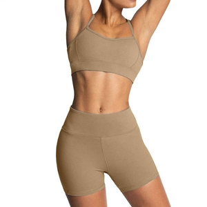 High Waist Seamless Yoga Shorts Solid Color Ruched Butt Four-Way Stretch Elastic Waist Spandex/Nylon Double <b>Layer</b> Strap - Product Image 5